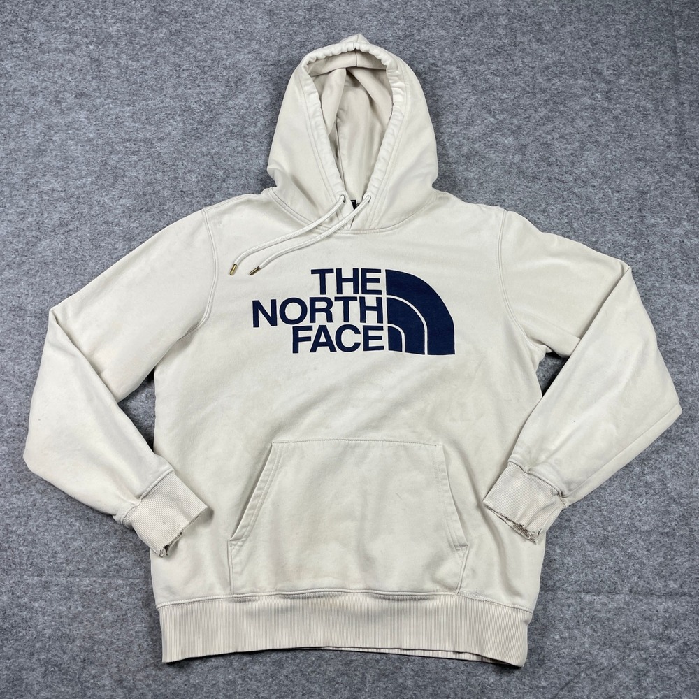 The North Face Hoodie Mens M Cream Half Dome Pullover Sweatshirt Fleece Pocket